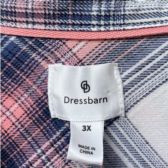 DRESSBARN Plaid Shirt Plus Size 3X Cotton Blue Pink Long Sleeve Button Up NWT - Picture 6 of 10